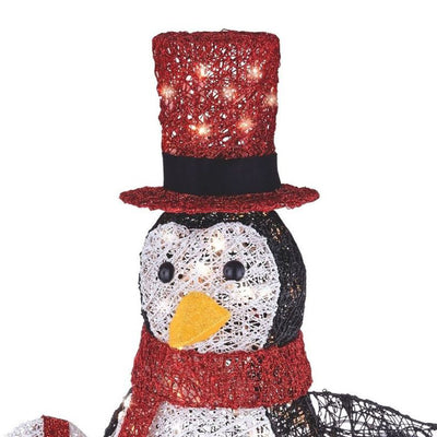 Noma 2.75' Pre-Lit Penguin with Red Top Hat Metal Christmas Yard Decor (Used)