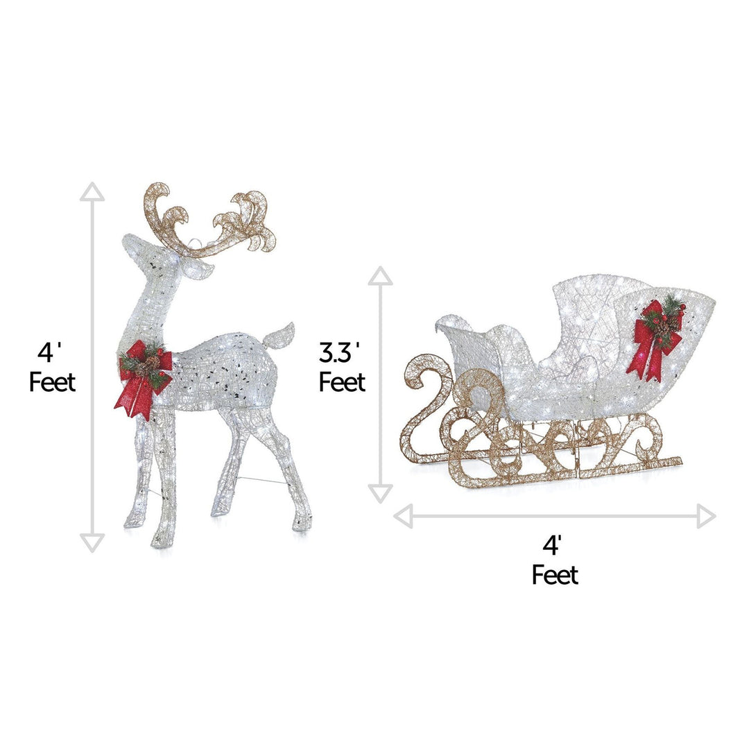 NOMA Pre Lit White LED Reindeer and Sleigh Holiday Lawn Decoration Set(Open Box)