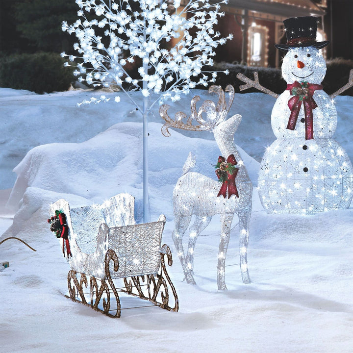 NOMA Pre Lit White LED Reindeer and Sleigh Holiday Lawn Decoration Set(Open Box)