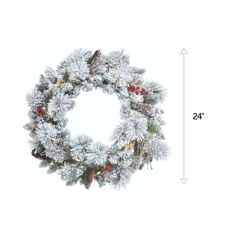 NOMA 24" Pre-Lit LED Flocked Berry Wreath with 35 Warm White Lights(Used)