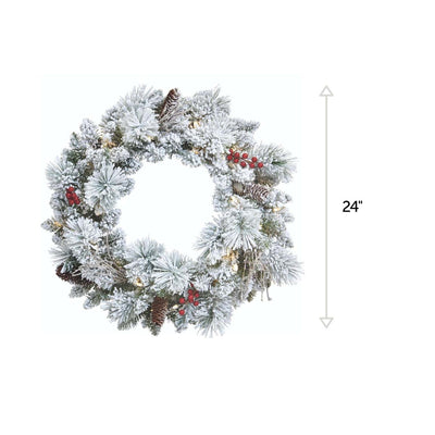 NOMA Snow Dusted 24 Inch Pre-Lit Battery Operated Artificial Christmas Wreath