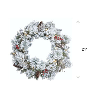 NOMA 24" Pre-Lit LED Flocked Berry Christmas Wreath with 35 Warm White Lights - VMInnovations
