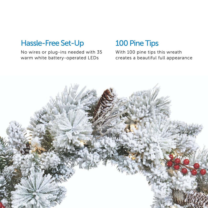 NOMA Snow Dusted 24" Pre-Lit Battery Operated Artificial Wreath (Open Box) - VMInnovations