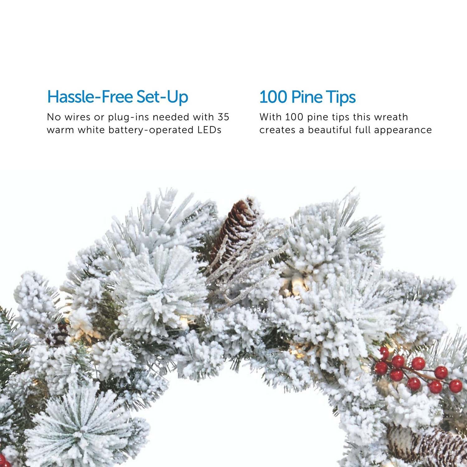 NOMA 24" Pre-Lit LED Flocked Berry Wreath with 35 Warm White Lights(Used) - VMInnovations