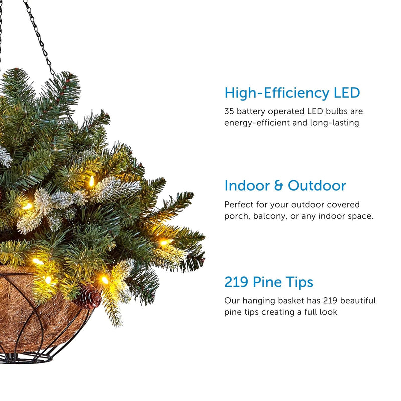 NOMA 24 Inch Evergreen Prelit Vienna Hanging Basket Holiday Decor (Open Box)