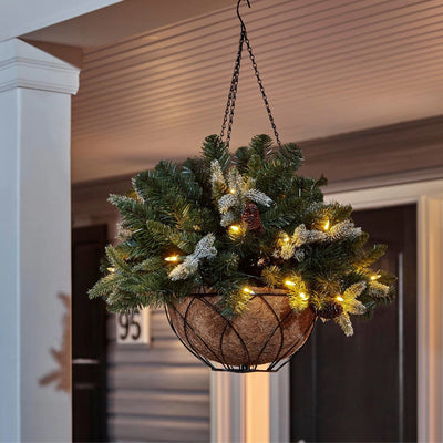 NOMA 24 Inch Evergreen Prelit Vienna Hanging Basket Holiday Decor (Used)