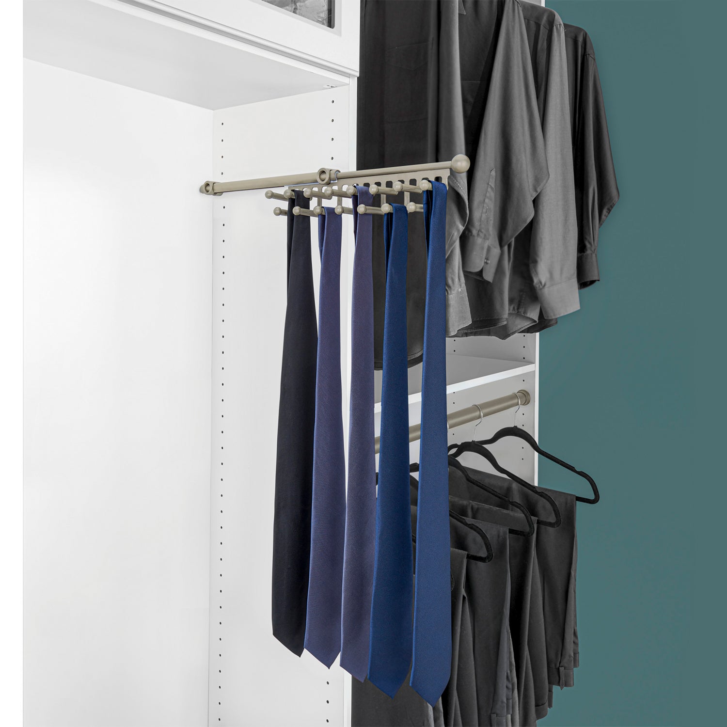 Rev-A-Shelf 14" Pull Out Tie/Scarf Closet Organizer Rack Satin Nickel, CRT-14-SN - VMInnovations