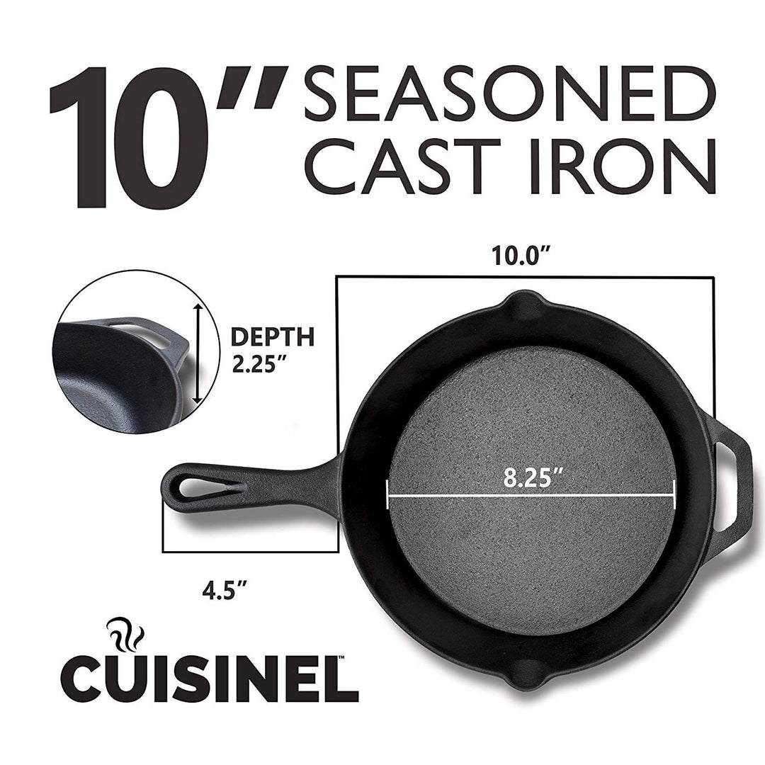 Cuisinel 8 & 10 Inch Pre Seasoned Cast Iron Skillet w/ Handle Cover (Open Box) - VMInnovations