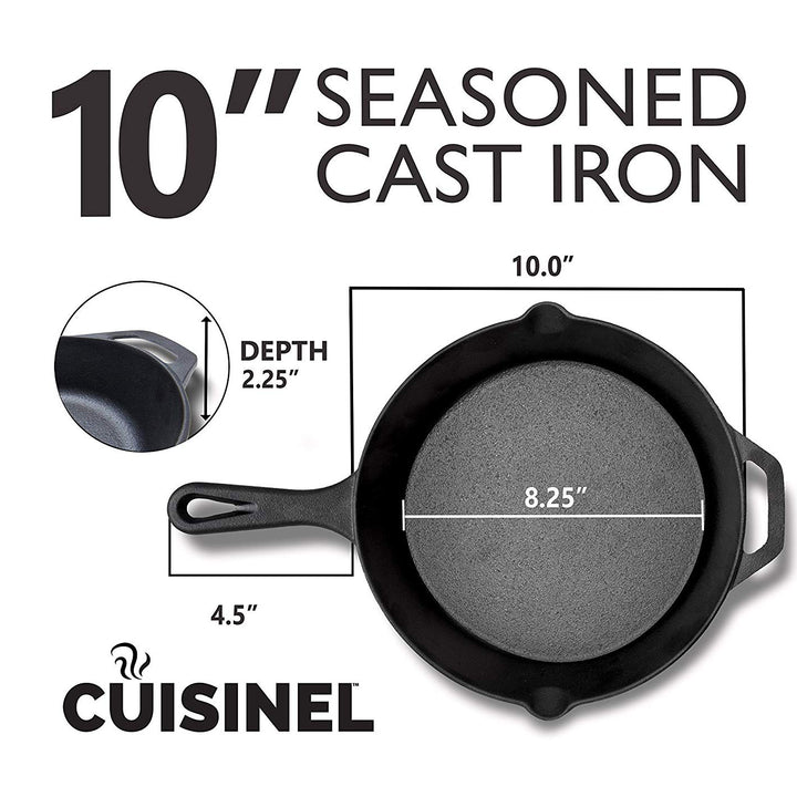 Cuisinel 8 & 10 Inch Pre Seasoned Cast Iron Skillet w/ Handle Cover (Open Box) - VMInnovations