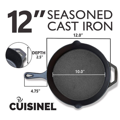 Cuisinel 8 & 12 Inch Pre Seasoned Cast Iron Skillet Set w/ Handle Cover (Used)
