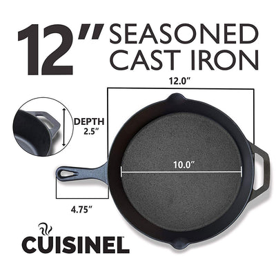 8 & 12 Inch Cast Iron Skillet Cookware Set w/ Handle Cover (Open Box)