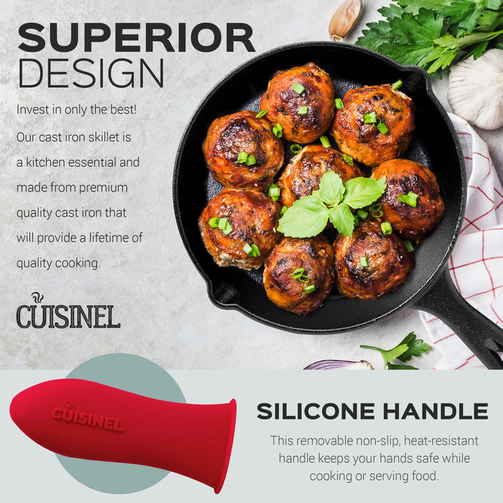 Cuisinel 8 Inch Pre Seasoned Cast Iron Skillet with Lid & Handle Cover(Open Box) - VMInnovations