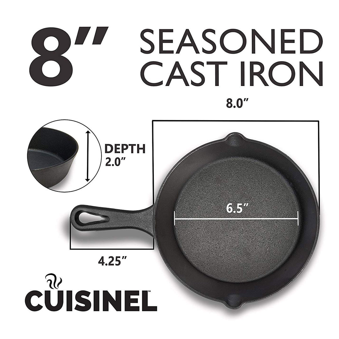 Cuisinel 8 & 10 Inch Pre Seasoned Cast Iron Skillet w/ Handle Cover (Open Box) - VMInnovations