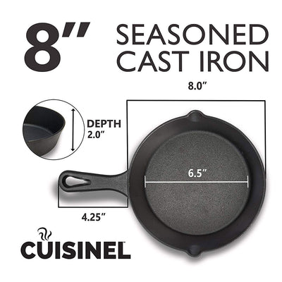 Cuisinel 8 & 12 Inch Pre Seasoned Cast Iron Skillet Set w/ Handle Cover (Used)