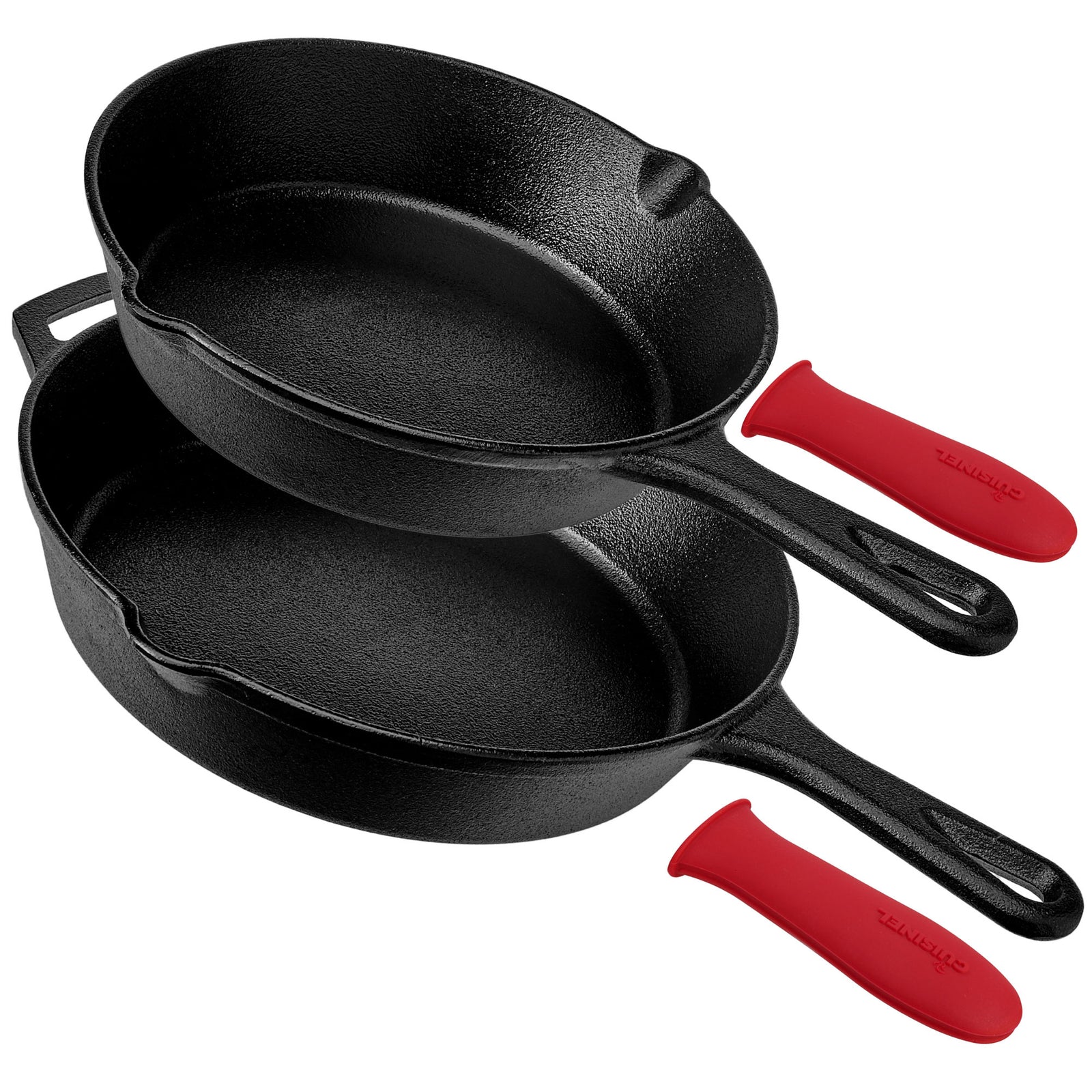 Cuisinel 8 & 10 Inch Pre Seasoned Cast Iron Skillet w/ Handle Cover (Open Box) - VMInnovations