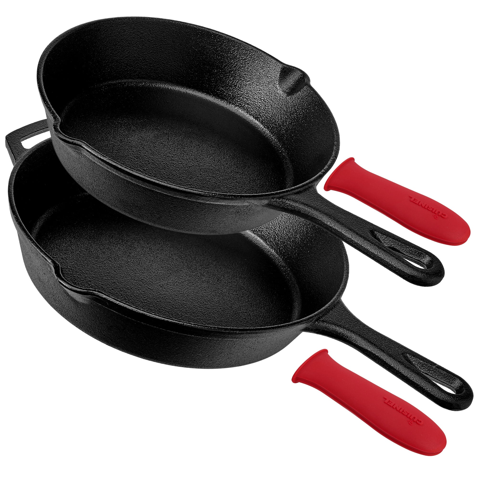 Cuisinel 8 & 10 Inch Pre Seasoned Cast Iron Skillet w/ Handle Cover (Open Box) - VMInnovations