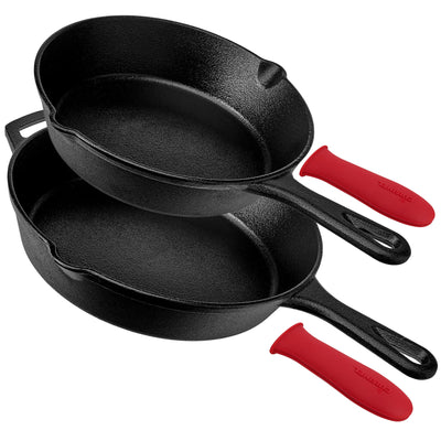 Cuisinel 8 & 10 Inch Pre Seasoned Cast Iron Skillet w/ Handle Cover (Open Box) - VMInnovations
