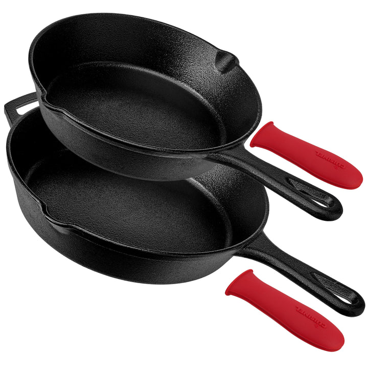 Cuisinel 8 & 10 Inch Pre Seasoned Cast Iron Skillet w/ Handle Cover (Open Box) - VMInnovations