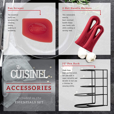 Cuisinel 6 Piece Essential Pre Seasoned Cast Iron Skillet Chef Cookware Set