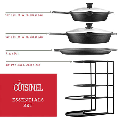 Cuisinel 6 Piece Essential Pre Seasoned Cast Iron Skillet Chef Cookware Set