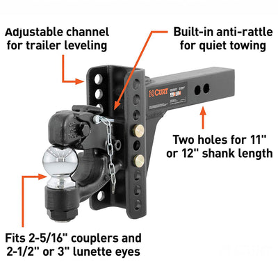 CURT 45907 Adjustable Channel Mount Pintle Hitch Combination w/ 2 5/16 Inch Ball