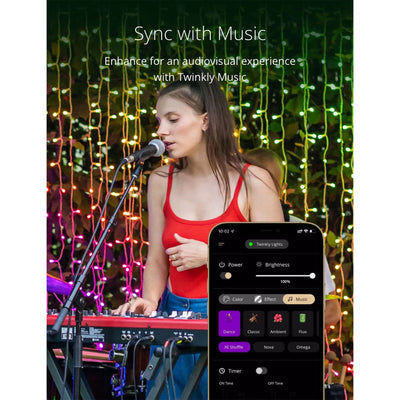 Twinkly Curtain + Music 210 LED RGB+W Christmas Lights with Music Syncing Device