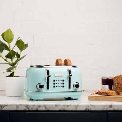 Haden Heritage 4-Slice Wide Slot Stainless Steel Body Toaster, Turquoise (Used) - VMInnovations