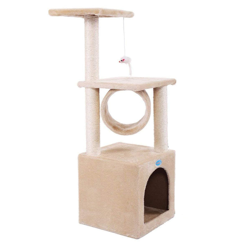 Coziwow 36" Cat Tree Climbing Tower w/ Scratching Post, Beige w/ Paw (Open Box)