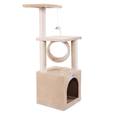 Coziwow 36" Cat Tree Climbing Tower with Scratching Post, Beige w/ Paw (Damaged)