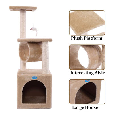 Coziwow 36" Cat Tree Climbing Tower with Scratching Post, Beige w/ Paw (Damaged)