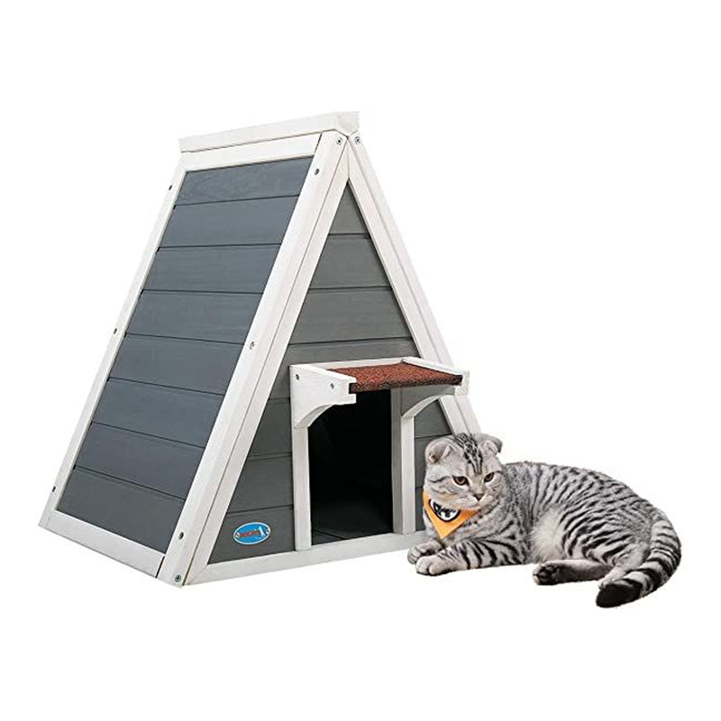 Coziwow Indoor Outdoor Triangle Wooden Condo 2 Doored Cat House, Gray (Open Box)