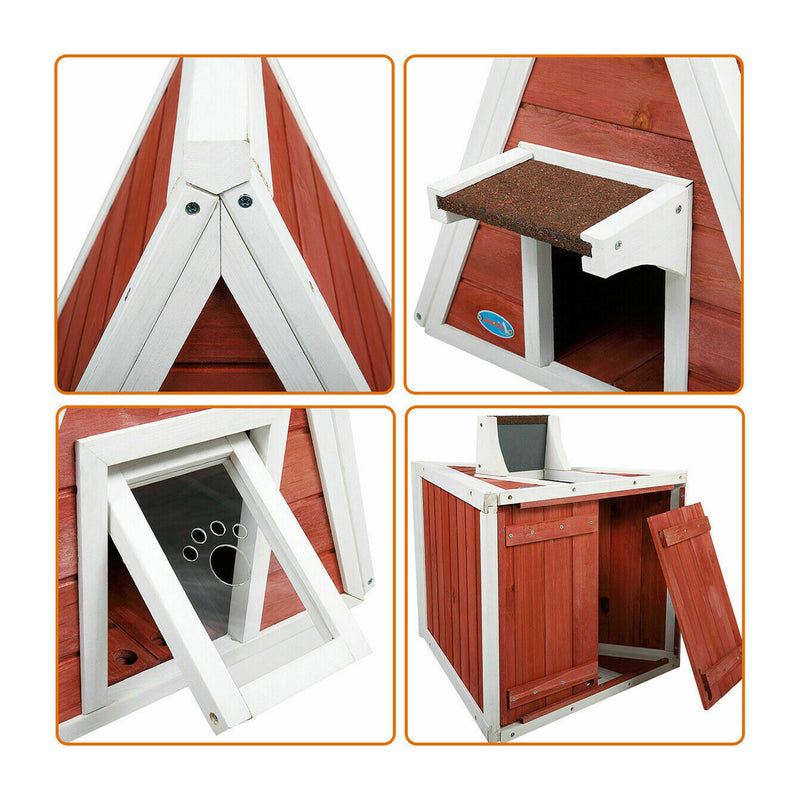 Coziwow CW12Y0359 Triangle Wooden 2 Door Cat House, Red (Open Box)