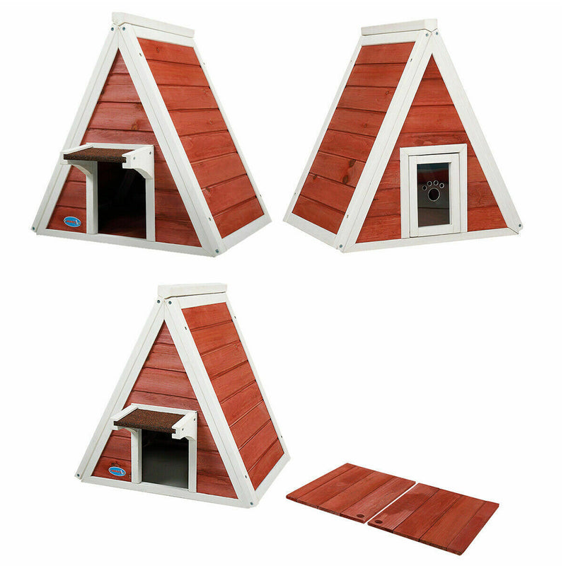 Coziwow Indoor Outdoor Triangle Wooden Condo 2 Doored Cat House, Red (Used)
