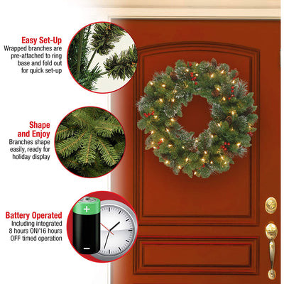 National Tree Company Crestwood Spruce 24 Inch Prelit Flocked Christmas Wreath - VMInnovations