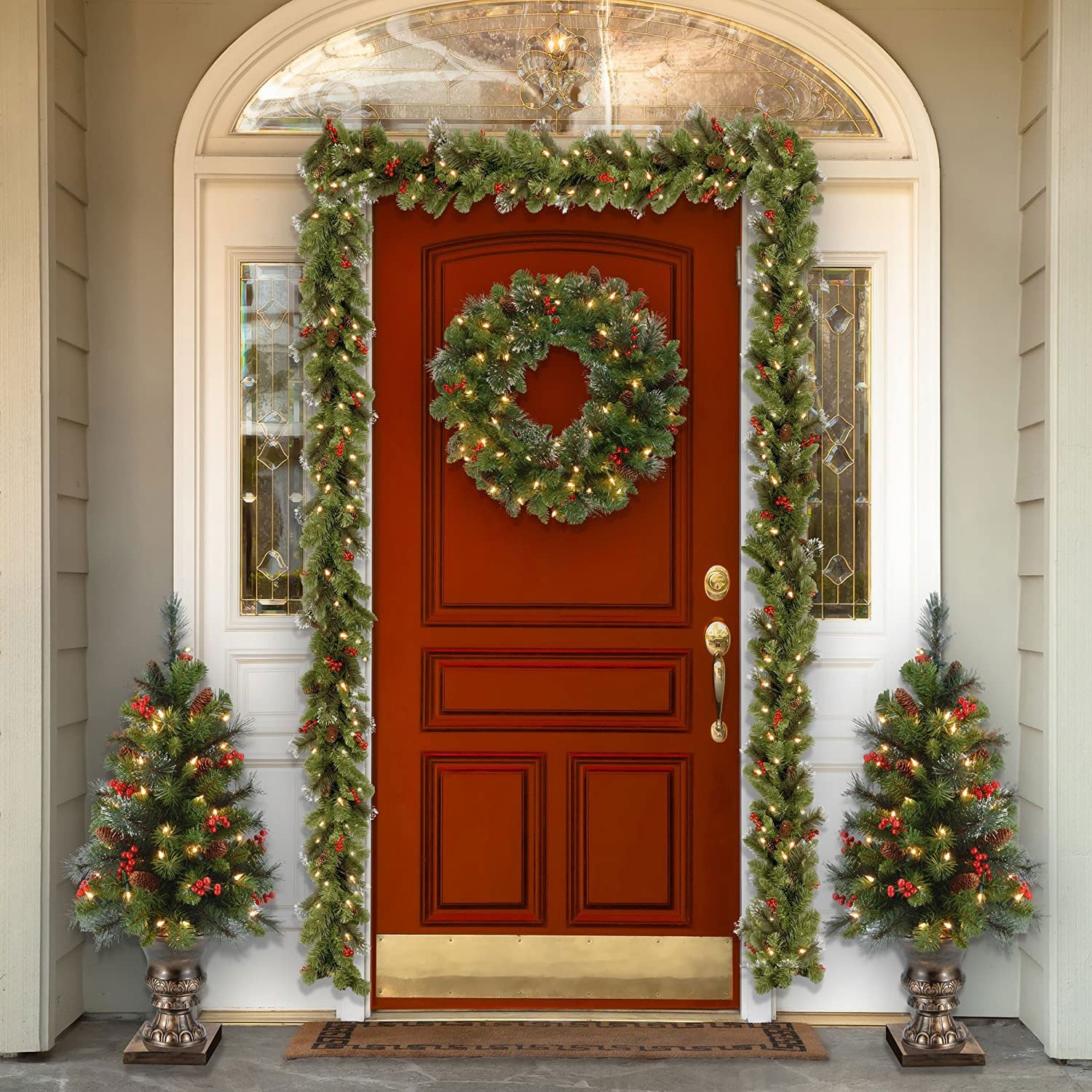 National Tree Company Crestwood Spruce 24 Inch Prelit Flocked Christmas Wreath - VMInnovations