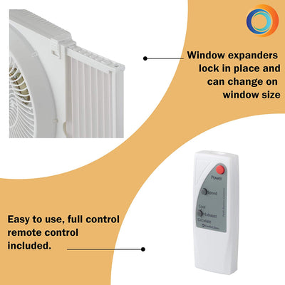 Comfort Zone 3 Speed Dual Reversible Window Sill Fan with Remote Control, White