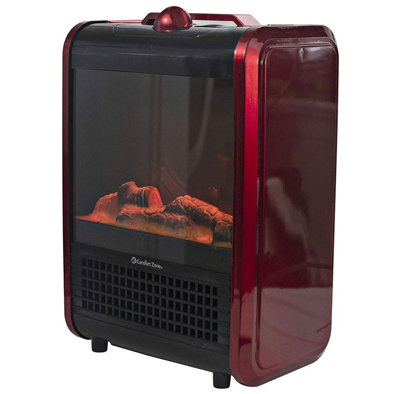 Comfort Zone Portable Electric Tabletop Fireplace Space Heater, Red (For Parts)