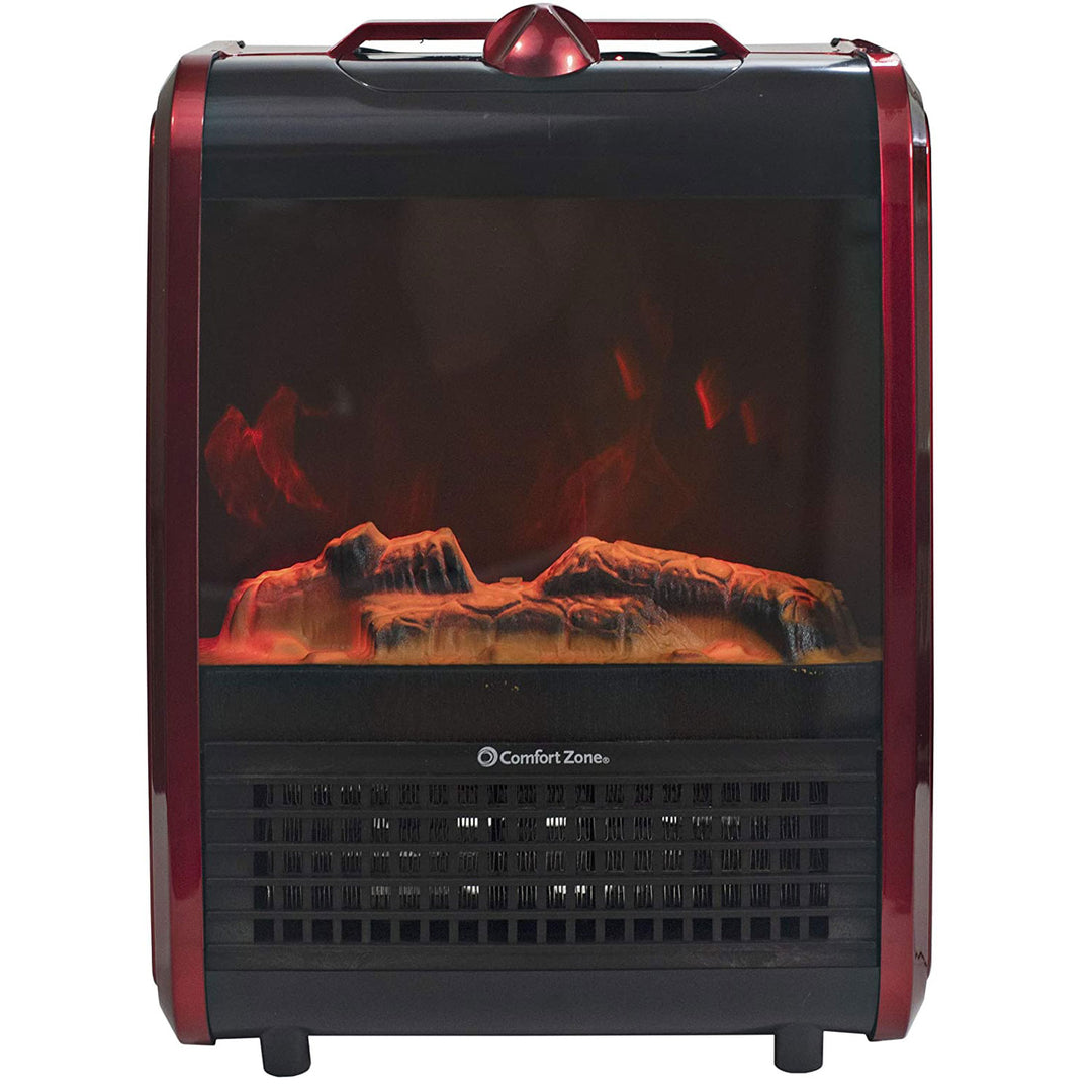 Comfort Zone Portable Electric Freestanding Fireplace Space Heater,Red(Open Box)