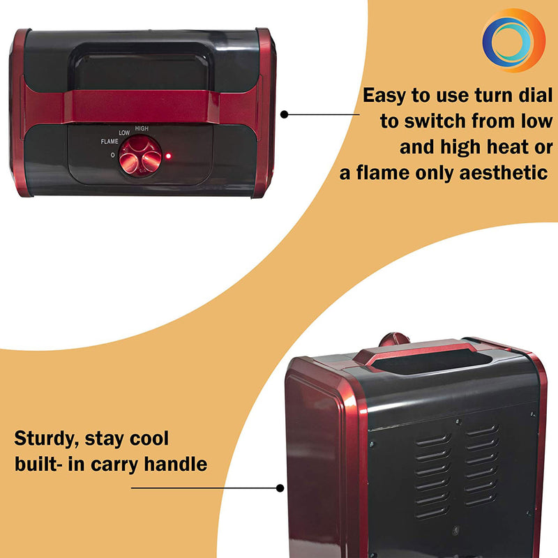 Comfort Zone Portable Electric Freestanding Tabletop Fireplace Space Heater, Red