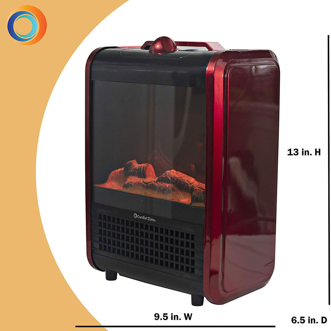 Comfort Zone Portable Electric Freestanding Fireplace Space Heater,Red(Open Box)