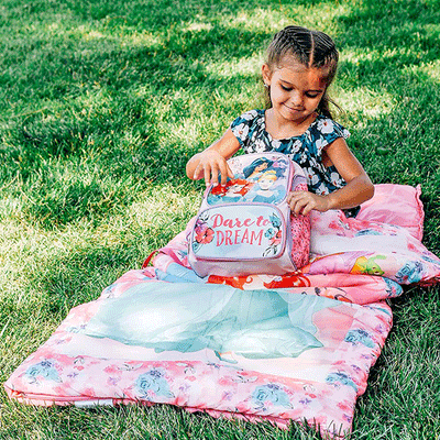 Exxel Outdoors Disney Oxford Sleeping Bag Kit w/Belle, Ariel, & Rapunzel (Used) - VMInnovations