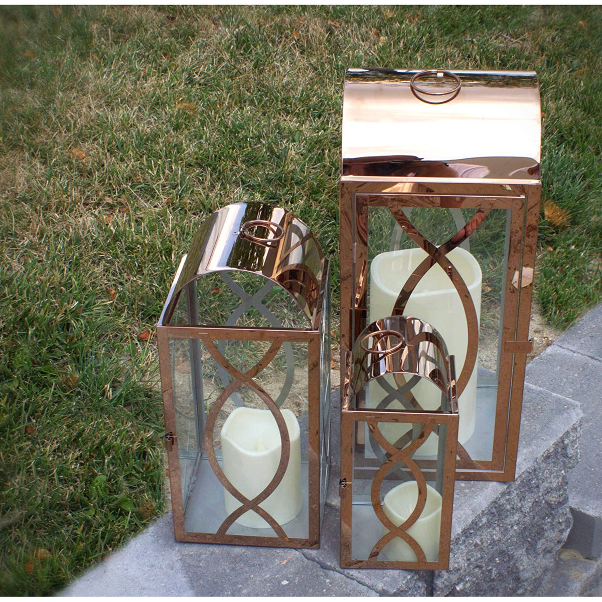 Pebble Lane Living Decorative Candle Lanterns, Set of 3, Gold (Used)