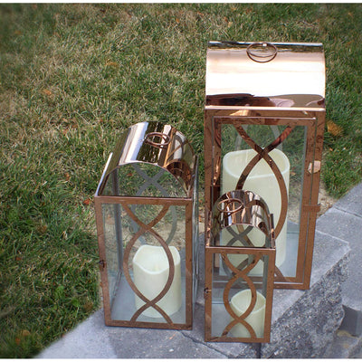 Pebble Lane Living Decorative Candle Lanterns, Set of 3, Gold (Used)