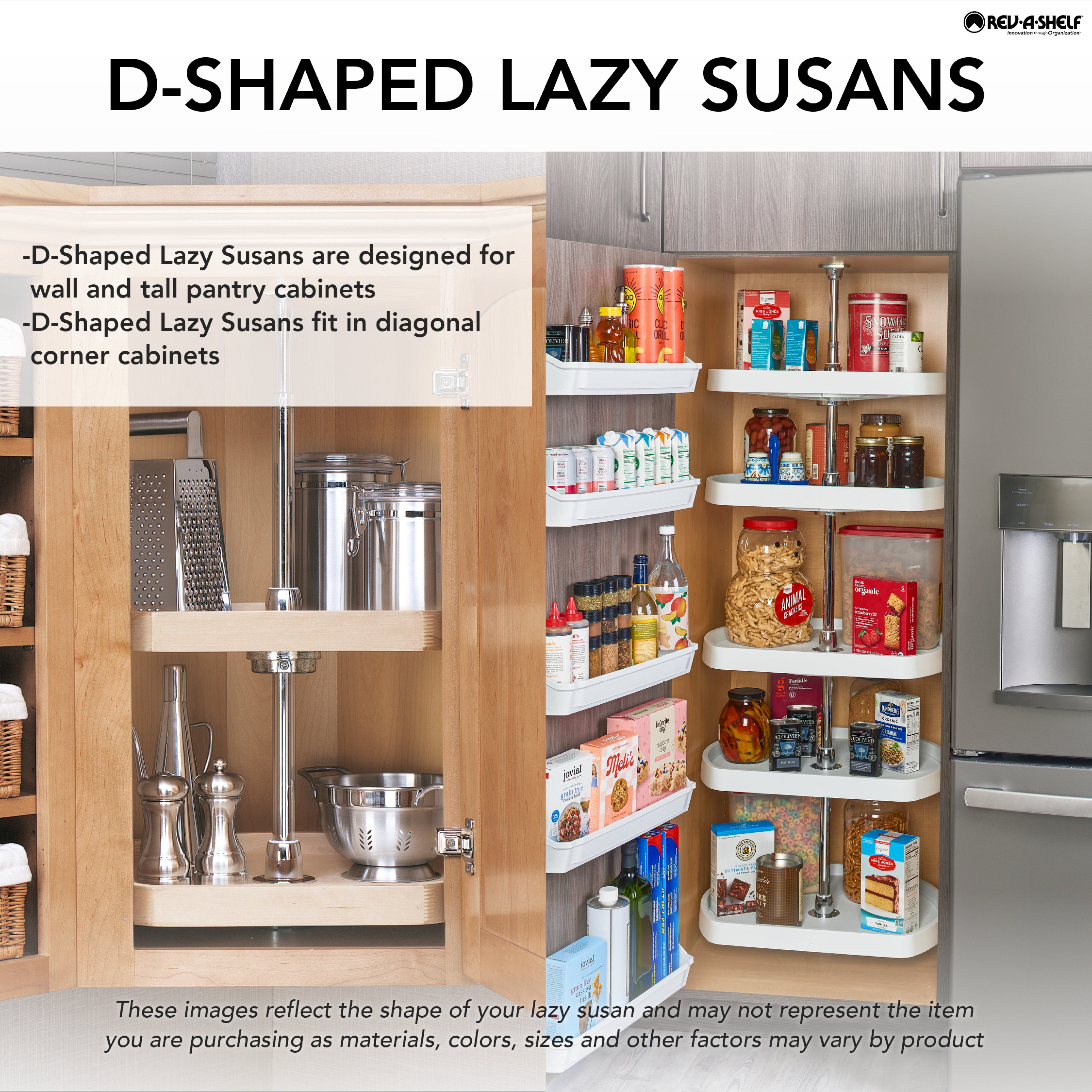 Rev-A-Shelf 20" Lazy Susan D-Shaped Cabinet Polymer Two-Tier, White, 7012-20-11-52 - VMInnovations