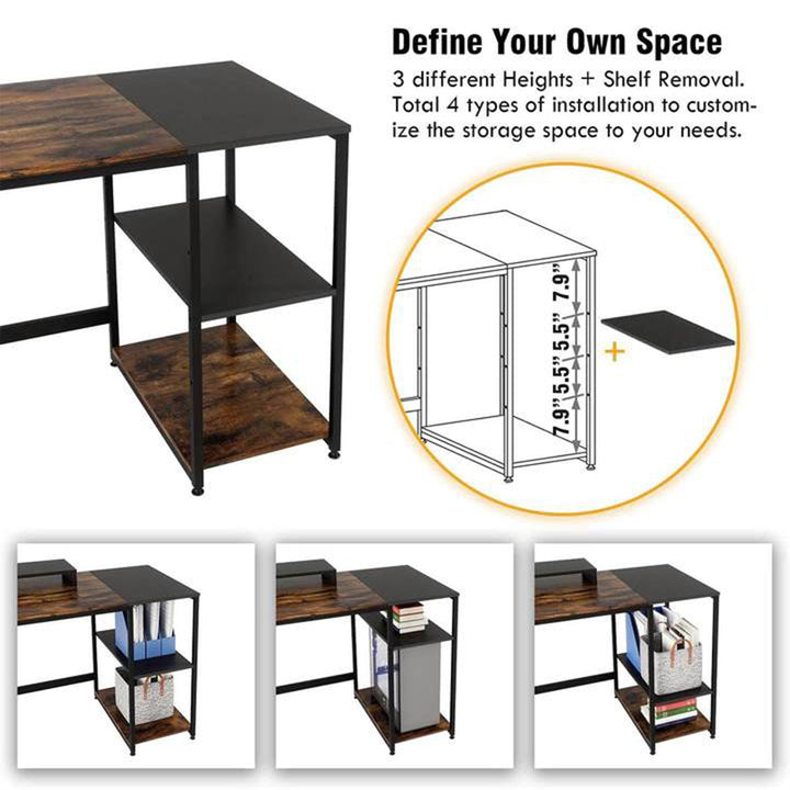 Nost & Host Computer Office Desk Workstation, Rustic Brown (Open Box) - VMInnovations