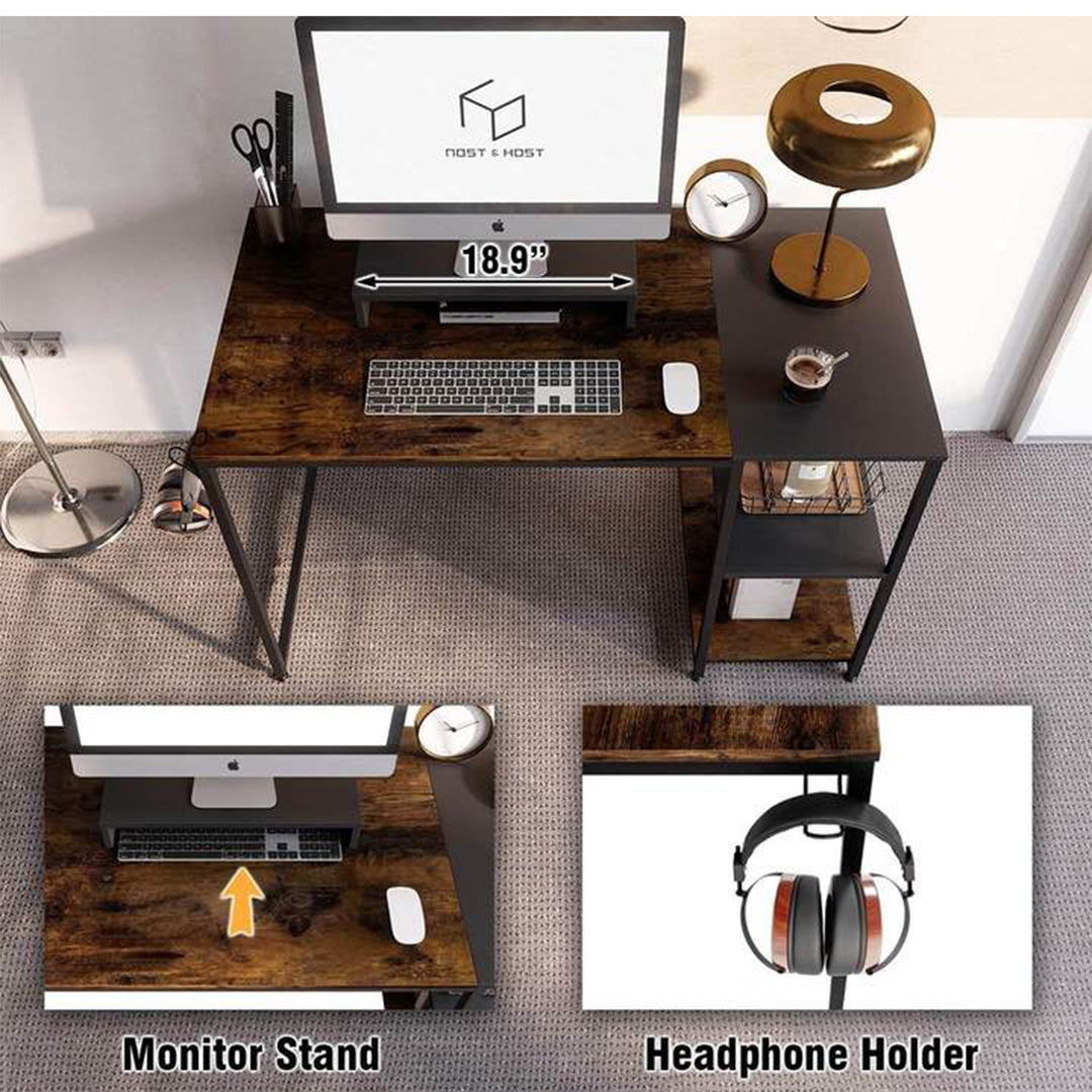 Nost & Host Computer Office Desk Workstation, Rustic Brown (Open Box) - VMInnovations