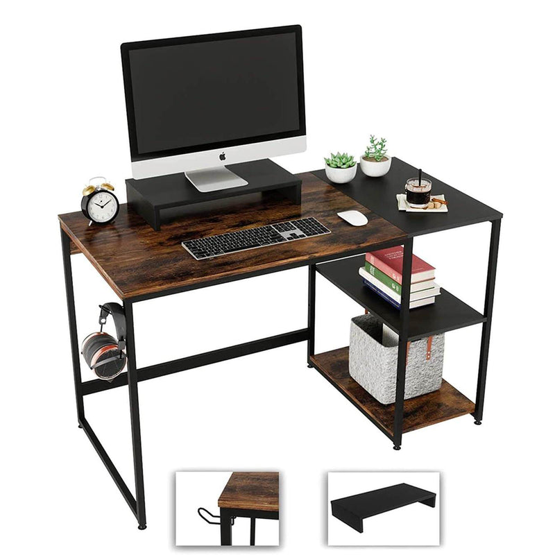 Nost & Host Office Desk Workstation with Storage Shelves, Rustic Brown(Open Box)