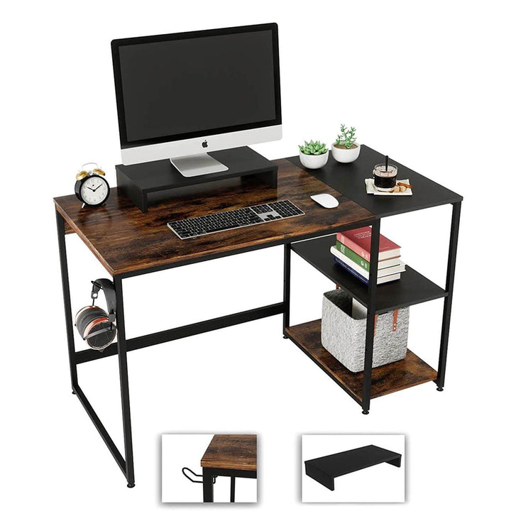 Nost & Host Office Desk Workstation with Storage Shelves, Rustic Brown(Open Box) - VMInnovations