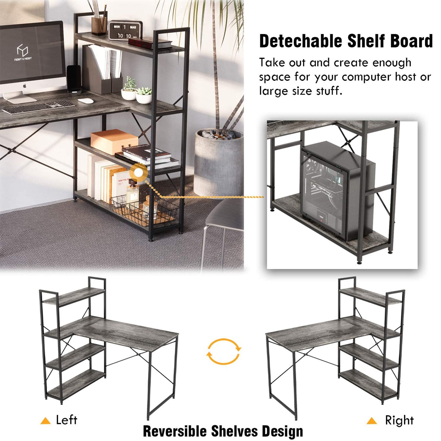 Nost & Host L Shaped Contemporary Home Office Computer Desk w/ Shelves(Open Box) - VMInnovations