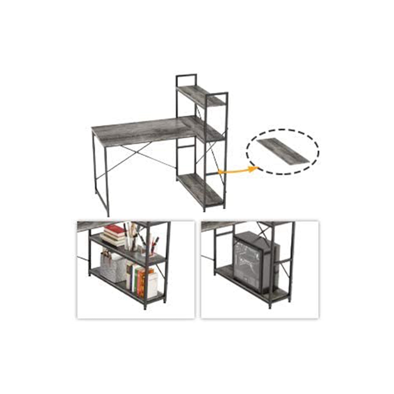 Nost & Host L Shaped Contemporary Home Office Computer Desk w/ Shelves(Open Box) - VMInnovations